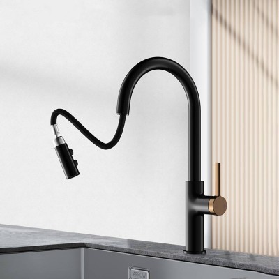 High-quality hot cold copper sink taps kitchen tap brass kitchen faucet with 60cm pull down sprayer black gold kitchen faucet