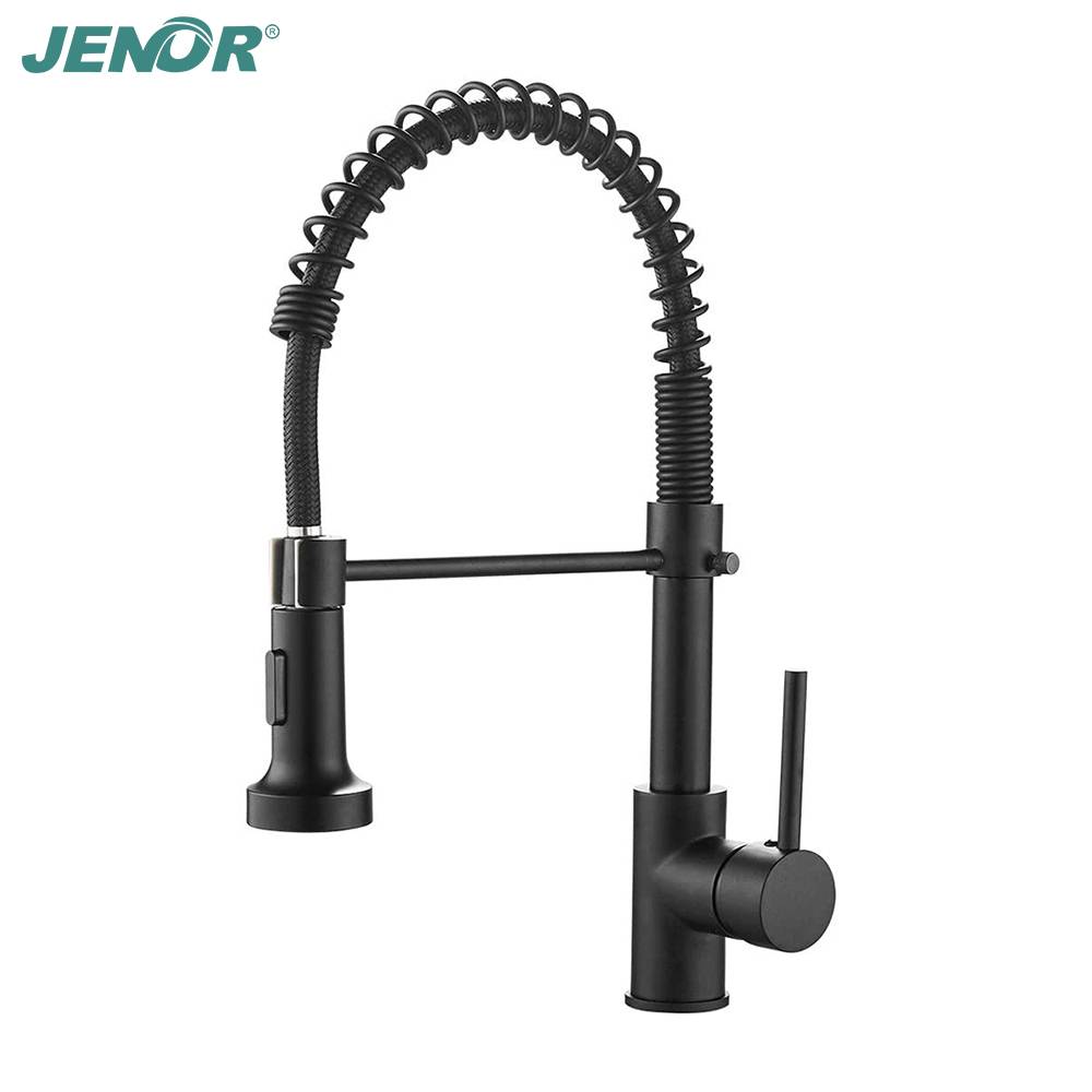 Long Neck Widespread Wash Basin Sink Kitchen Water Saving Tap Black Spring Flexible Hose Kitchen Faucet